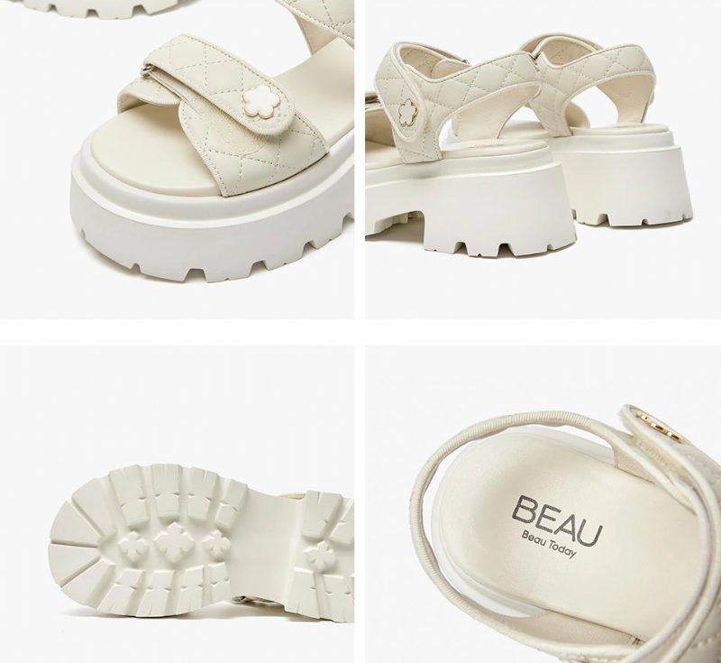 Rina Læder Platform Sandal Til Kvinder - Beige