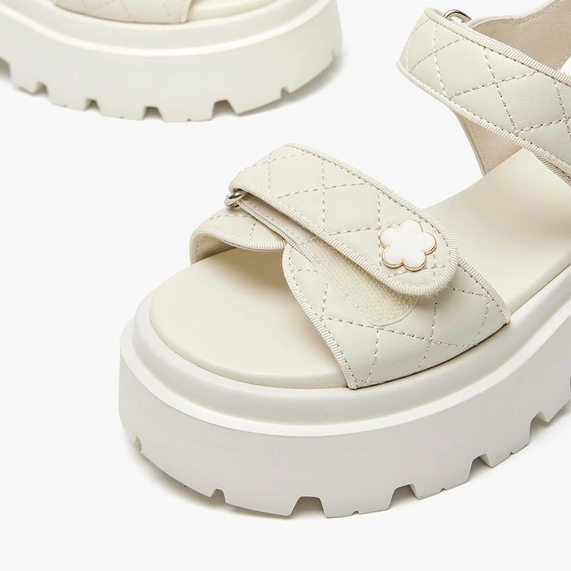 Rina Læder Platform Sandal Til Kvinder - Beige