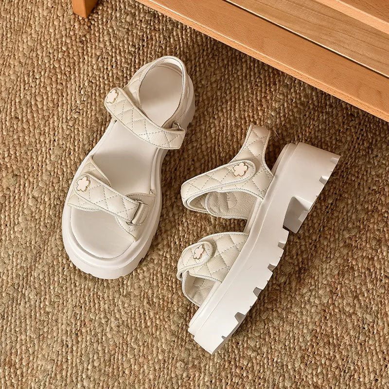 Rina Læder Platform Sandal Til Kvinder - Beige