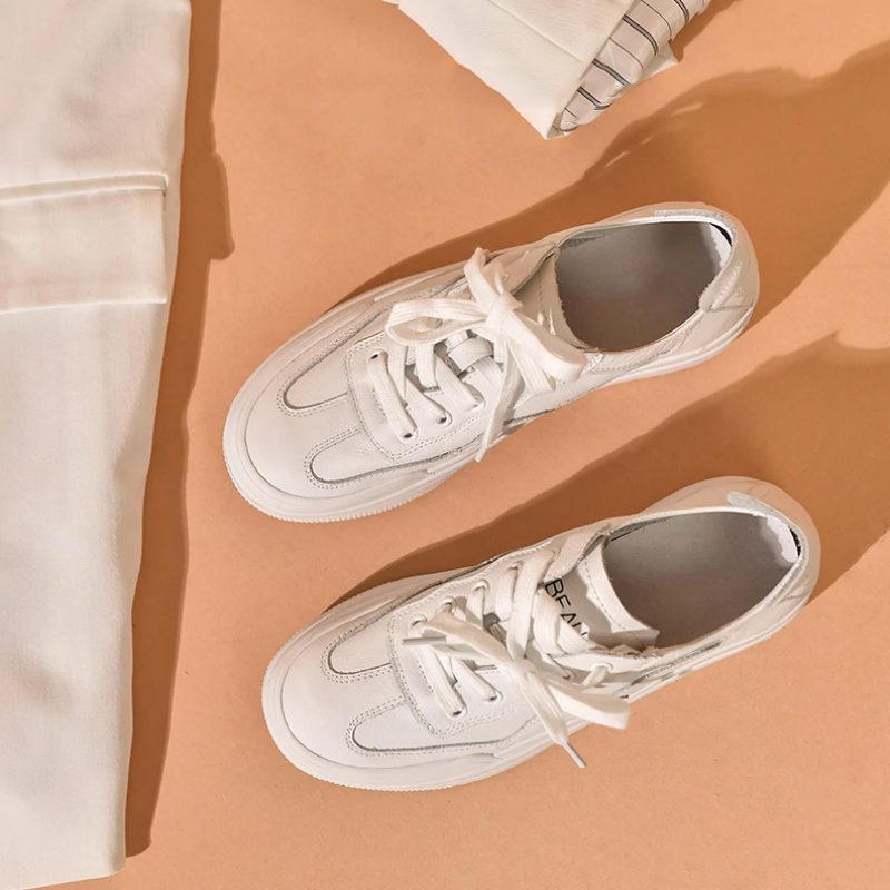Rosie Damesneakers Flade Ægte Læder - Hvid