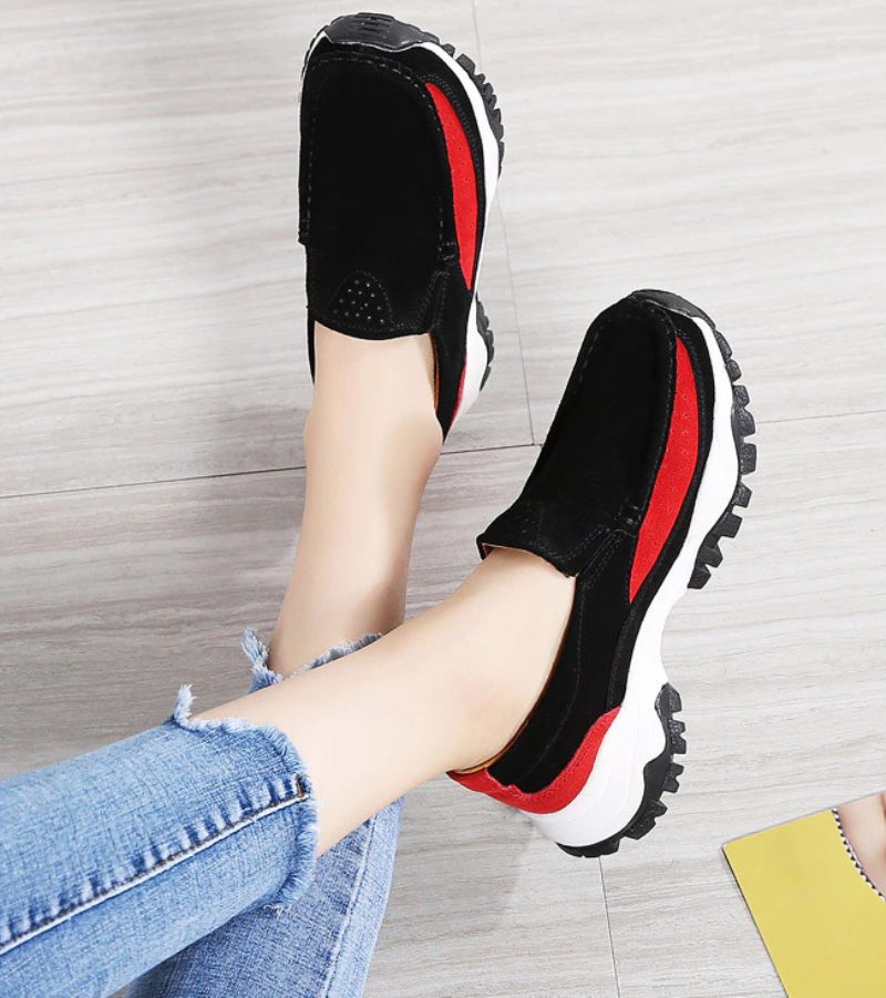Rosner Læder Platform Slip-on Sorte Sneakers Til Kvinder - Sort