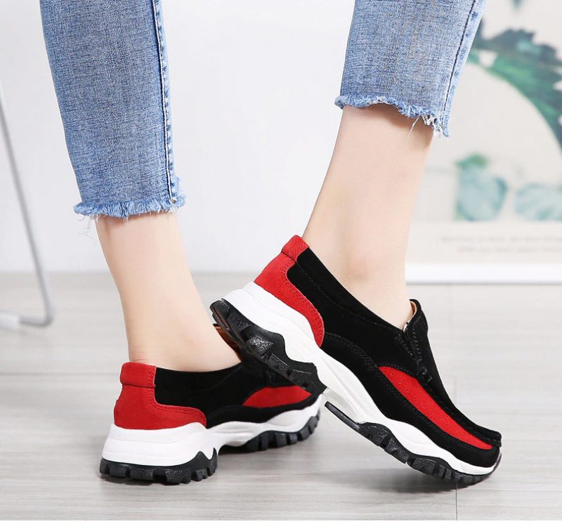 Rosner Læder Platform Slip-on Sorte Sneakers Til Kvinder - Sort