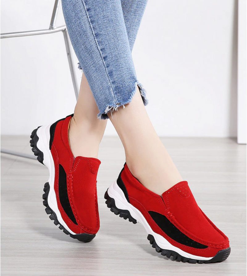 Rosner Læder Platform Slip-on Sorte Sneakers Til Kvinder - Sort