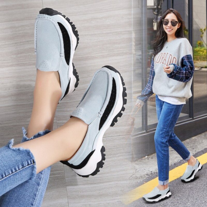 Rosner Læder Platform Slip-on Sorte Sneakers Til Kvinder - Sort