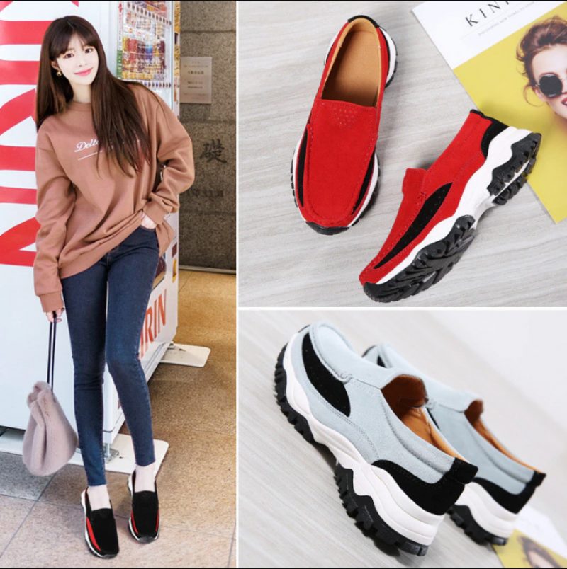 Rosner Læder Platform Slip-on Sorte Sneakers Til Kvinder - Sort