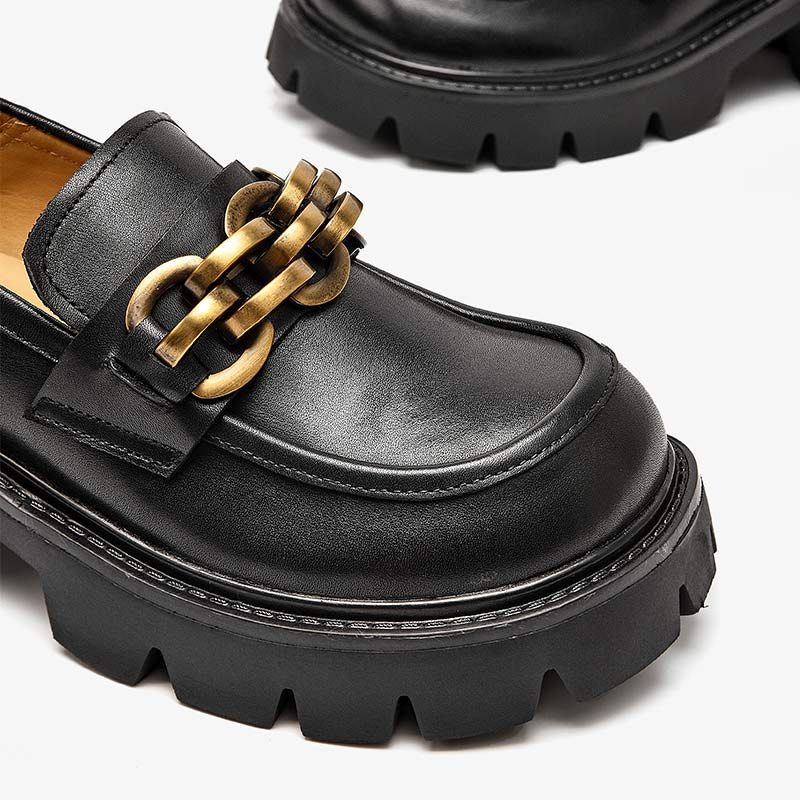 Rubby Kvinders Rund Tå Platform Sorte Loafer Sko - Kaffe