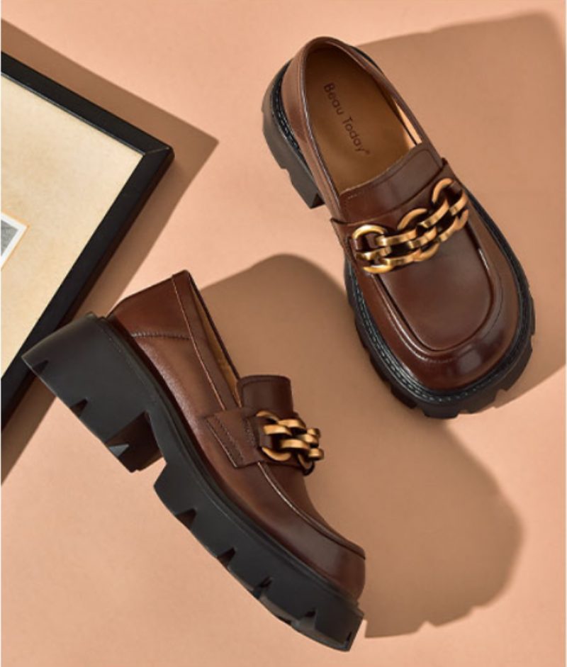 Rubby Rund Toe Platform Loafer Til Kvinder - Kaffe