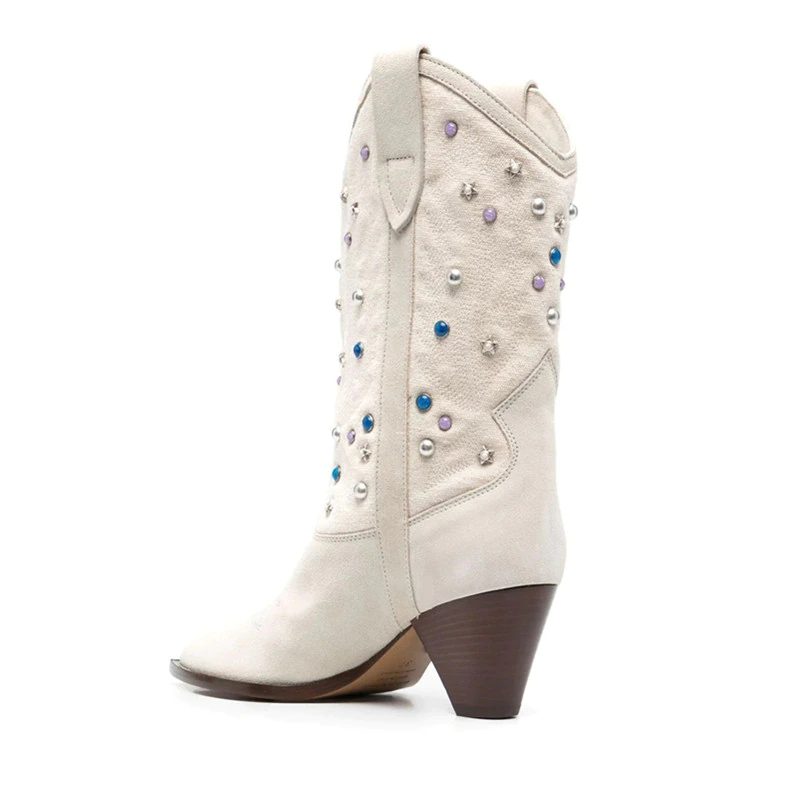 Russo Damemode Nitter Mid-calf Boots - Beige Uden pels