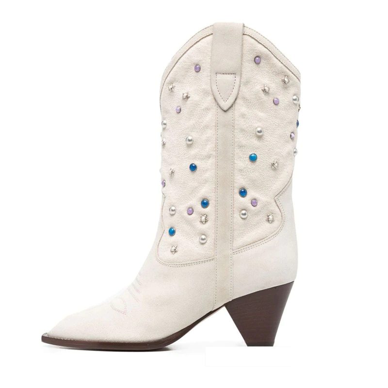 Russo Damemode Nitter Mid-calf Boots - Beige Uden pels