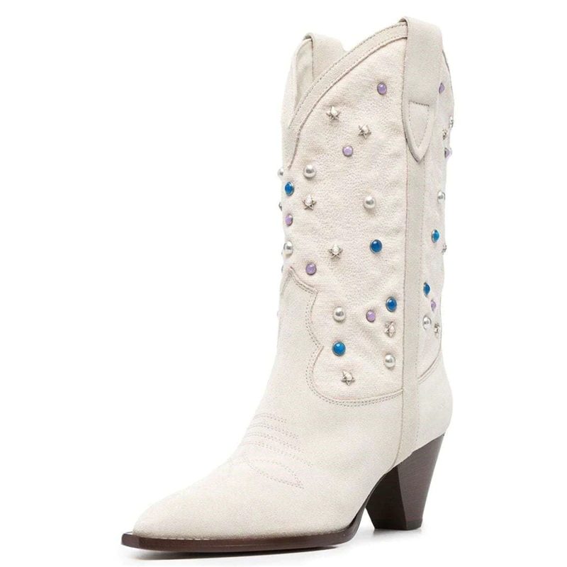 Russo Damemode Nitter Mid-calf Boots - Beige Uden pels