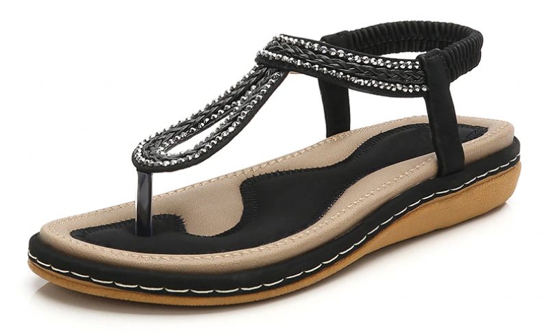 Sara Dame Sommer Flad Sandal - Sort