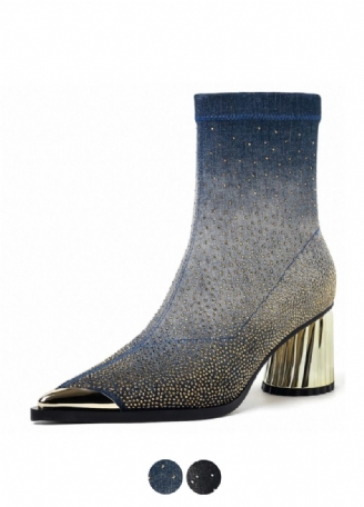 Showly Dame Luksus Rhinestones Spidstå Støvler