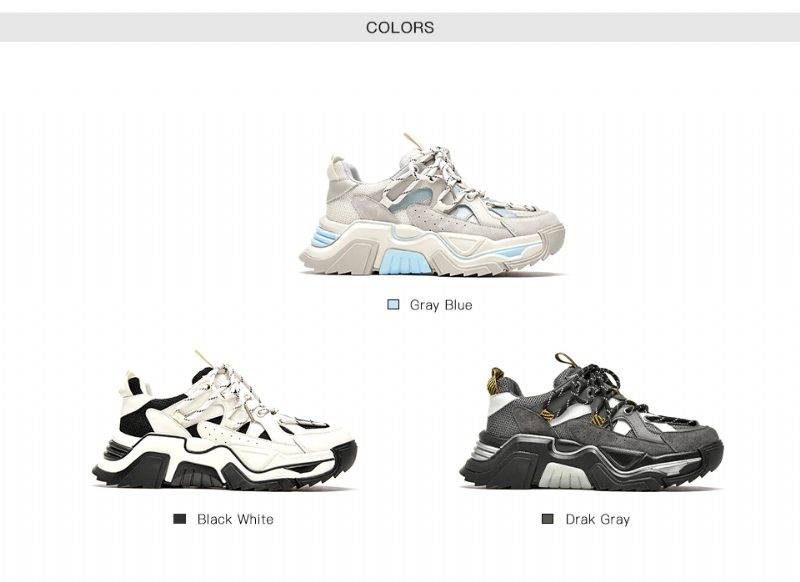 Sinay Læder Sneaker Platform Sole Sko - Grå Blå