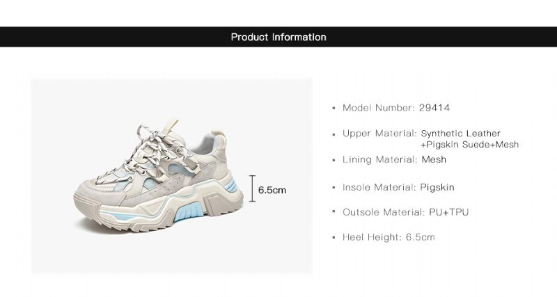 Sinay Læder Sneaker Platform Sole Sko - Grå Blå