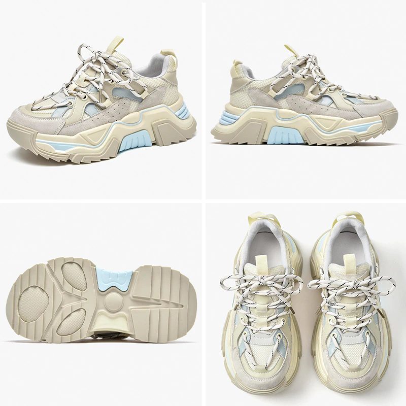 Sinay Læder Sneaker Platform Sole Sko - Grå Blå
