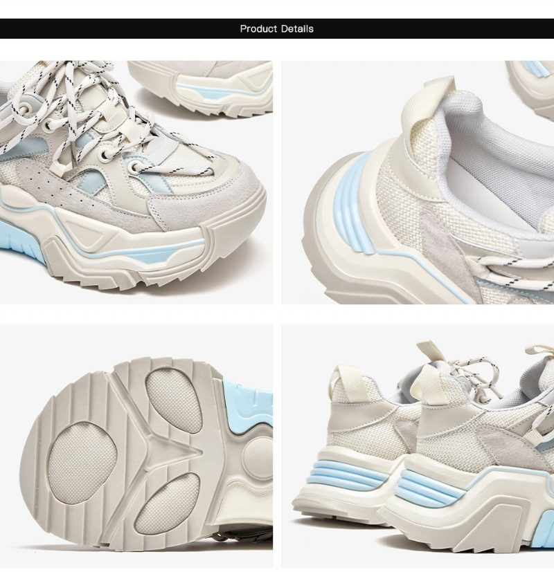 Sinay Læder Sneaker Platform Sole Sko - Grå Blå