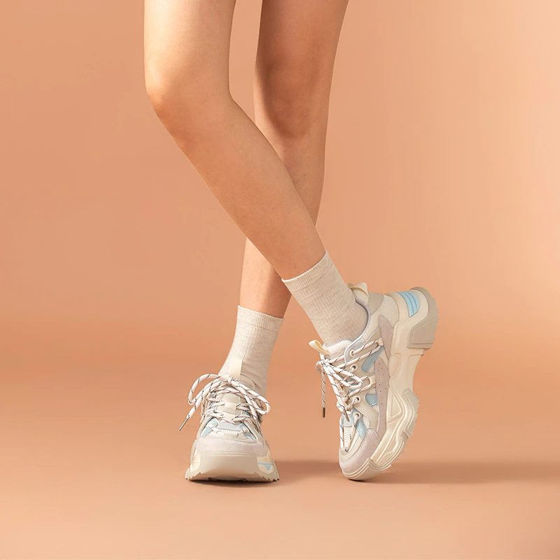 Sinay Læder Sneaker Platform Sole Sko - Grå Blå