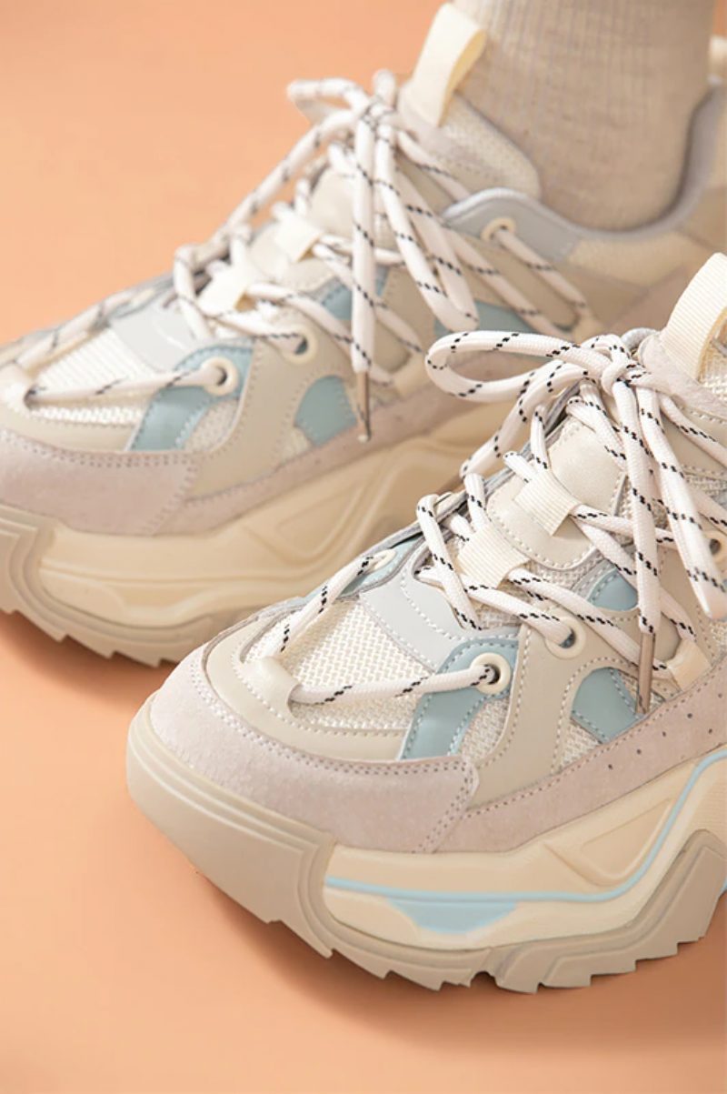 Sinay Læder Sneaker Platform Sole Sko - Grå Blå