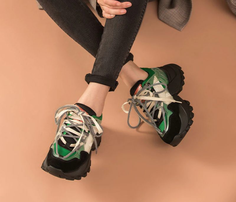Steff Sneakersko I Læder I Til Kvinder - Sort Grøn