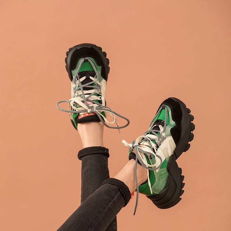 Steff Sneakersko I Læder I Til Kvinder - Sort Grøn