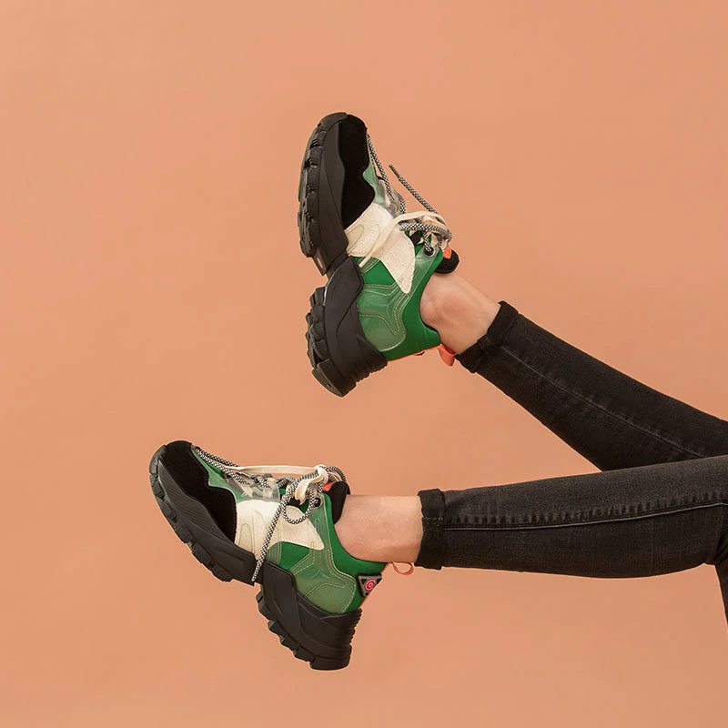 Steff Sneakersko I Læder I Til Kvinder - Sort Grøn