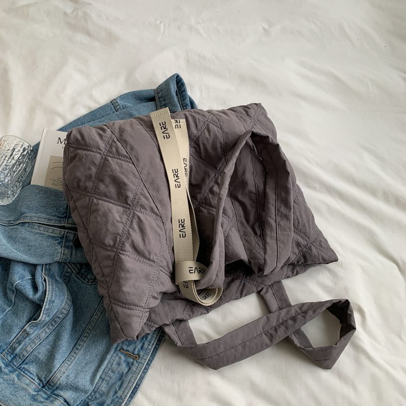 Trillo Quiltet Nylon Håndtaske Til Kvinder - Grå