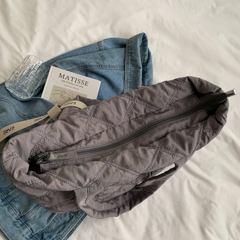 Trillo Quiltet Nylon Håndtaske Til Kvinder - Grå