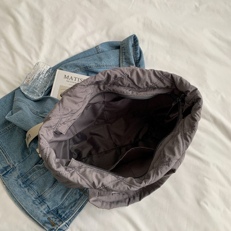 Trillo Quiltet Nylon Håndtaske Til Kvinder - Grå