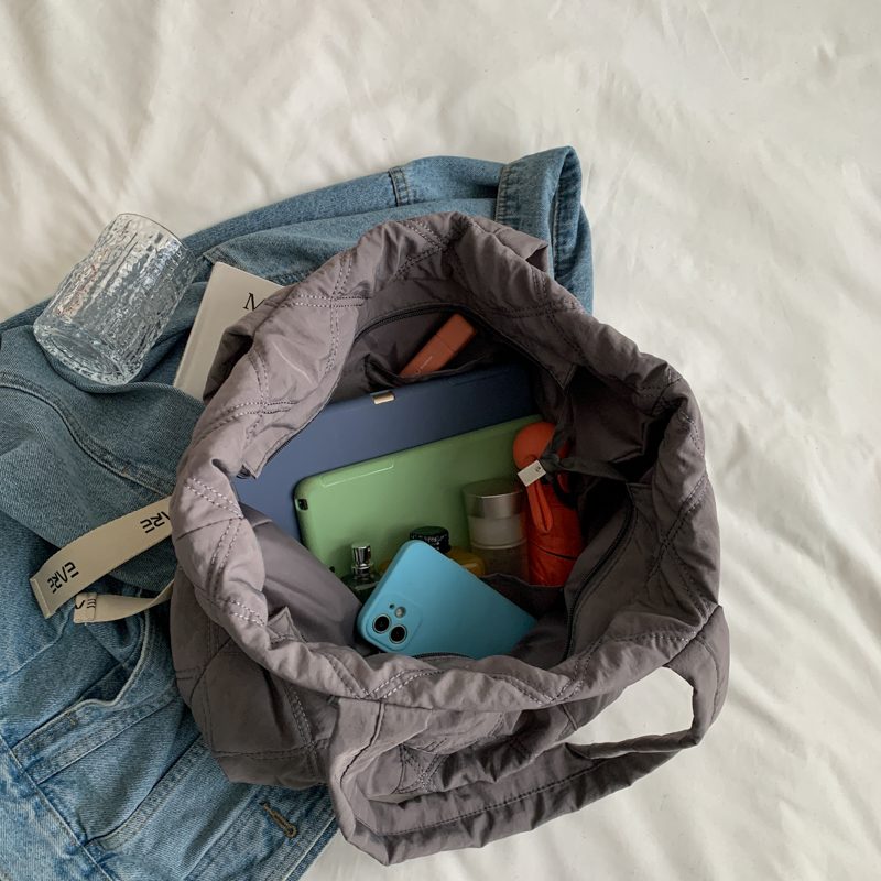 Trillo Quiltet Nylon Håndtaske Til Kvinder - Grå
