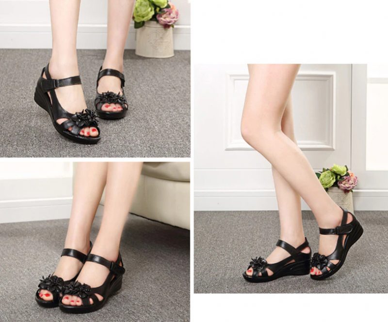 Trina Elegant Wedge Sandal Til Kvinder - Sort