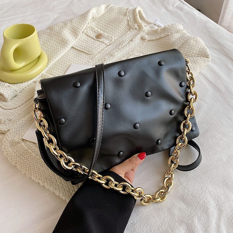 Tulia Dame Kæde Læder Luxury Designer Crossbody Håndtaske - Sort