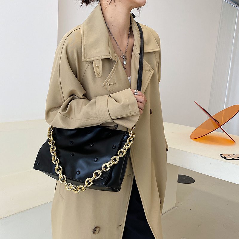 Tulia Dame Kæde Læder Luxury Designer Crossbody Håndtaske - Sort