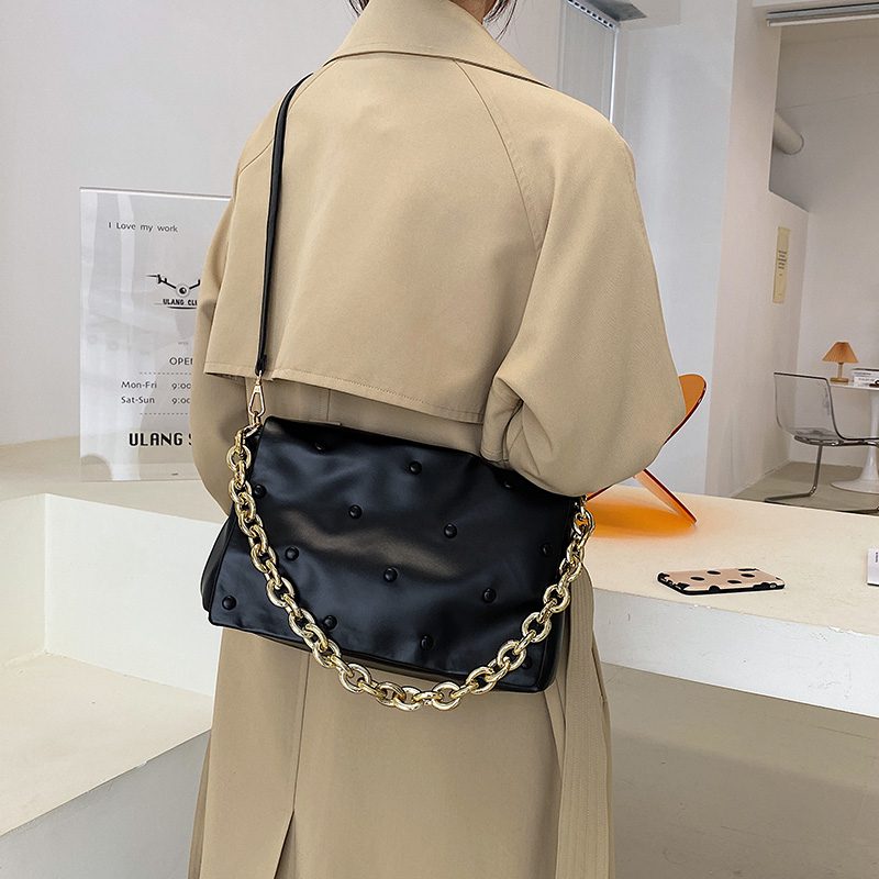 Tulia Dame Kæde Læder Luxury Designer Crossbody Håndtaske - Sort