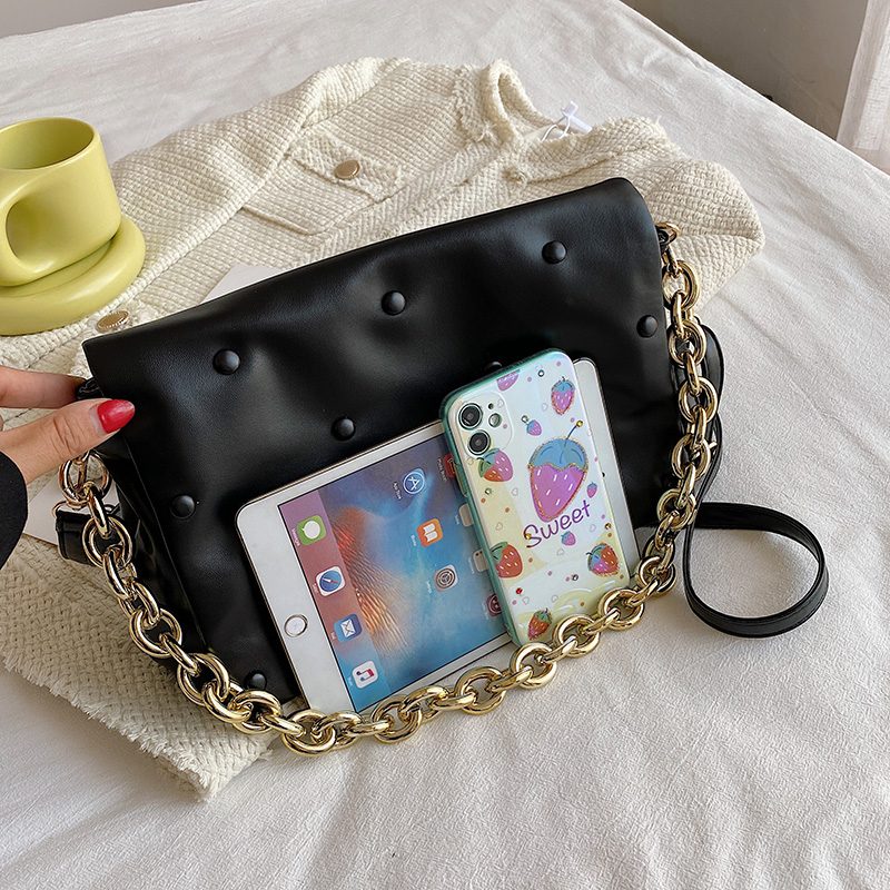 Tulia Dame Kæde Læder Luxury Designer Crossbody Håndtaske - Sort