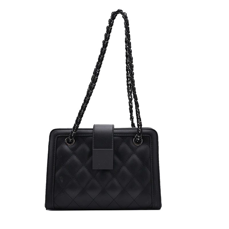 Vangot Damehåndtaske Trendy Designer Chain Læder Tote - Sort