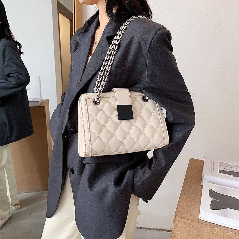 Vangot Damehåndtaske Trendy Designer Chain Læder Tote - Sort