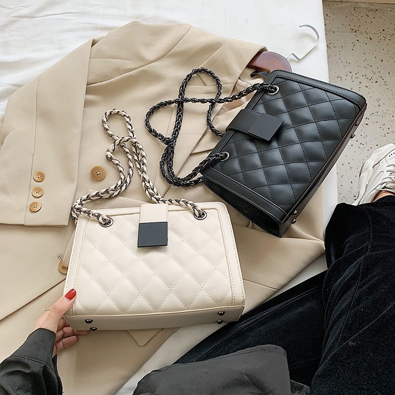 Vangot Damehåndtaske Trendy Designer Chain Læder Tote - Sort