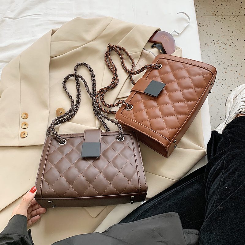 Vangot Damehåndtaske Trendy Designer Chain Læder Tote - Sort