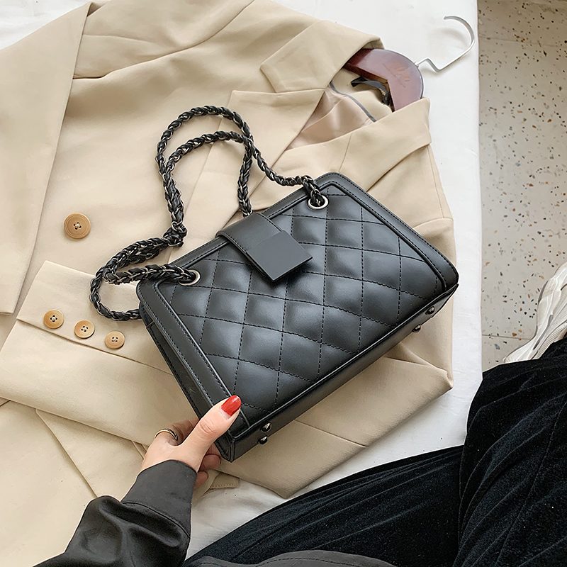 Vangot Damehåndtaske Trendy Designer Chain Læder Tote - Sort