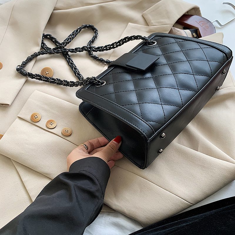 Vangot Damehåndtaske Trendy Designer Chain Læder Tote - Sort