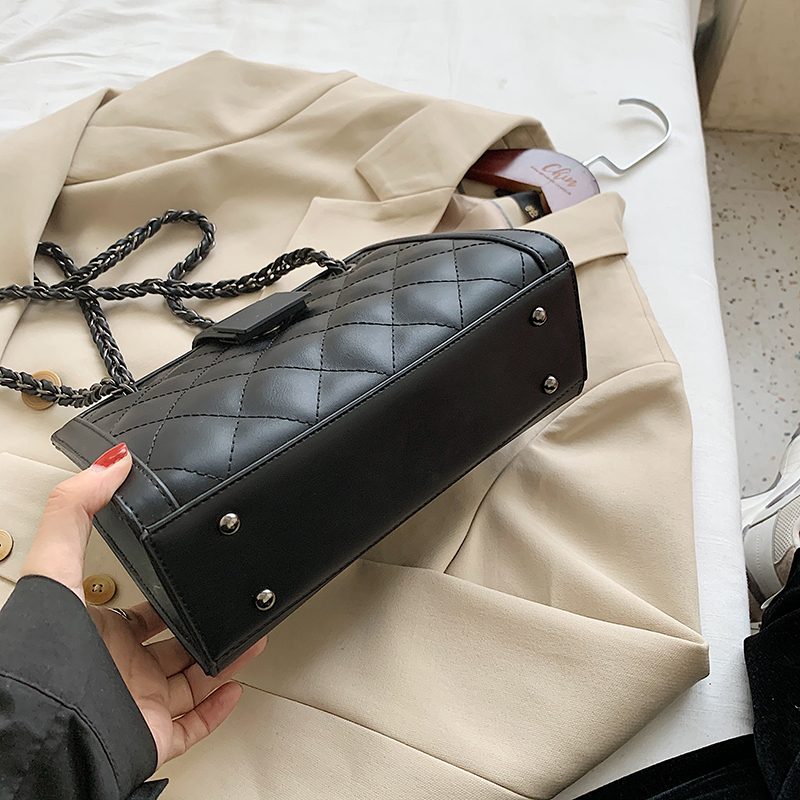 Vangot Damehåndtaske Trendy Designer Chain Læder Tote - Sort