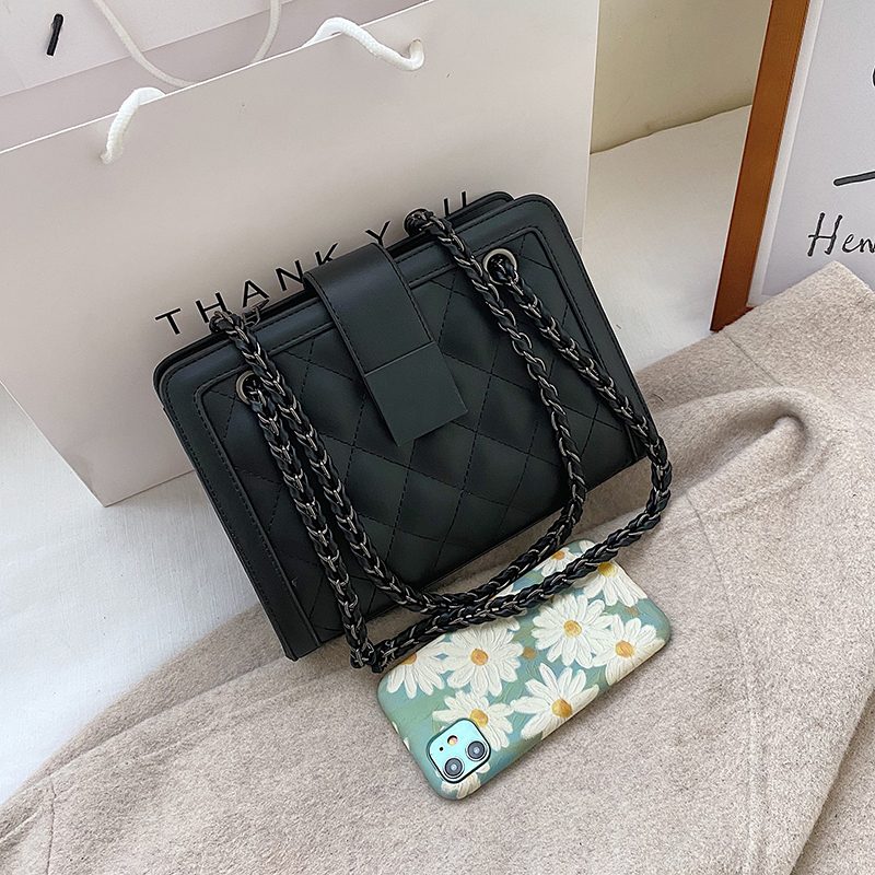 Vangot Damehåndtaske Trendy Designer Chain Læder Tote - Sort