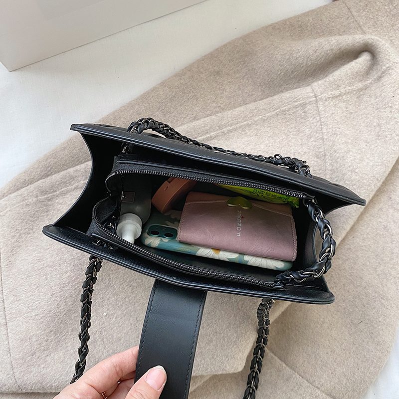 Vangot Damehåndtaske Trendy Designer Chain Læder Tote - Sort