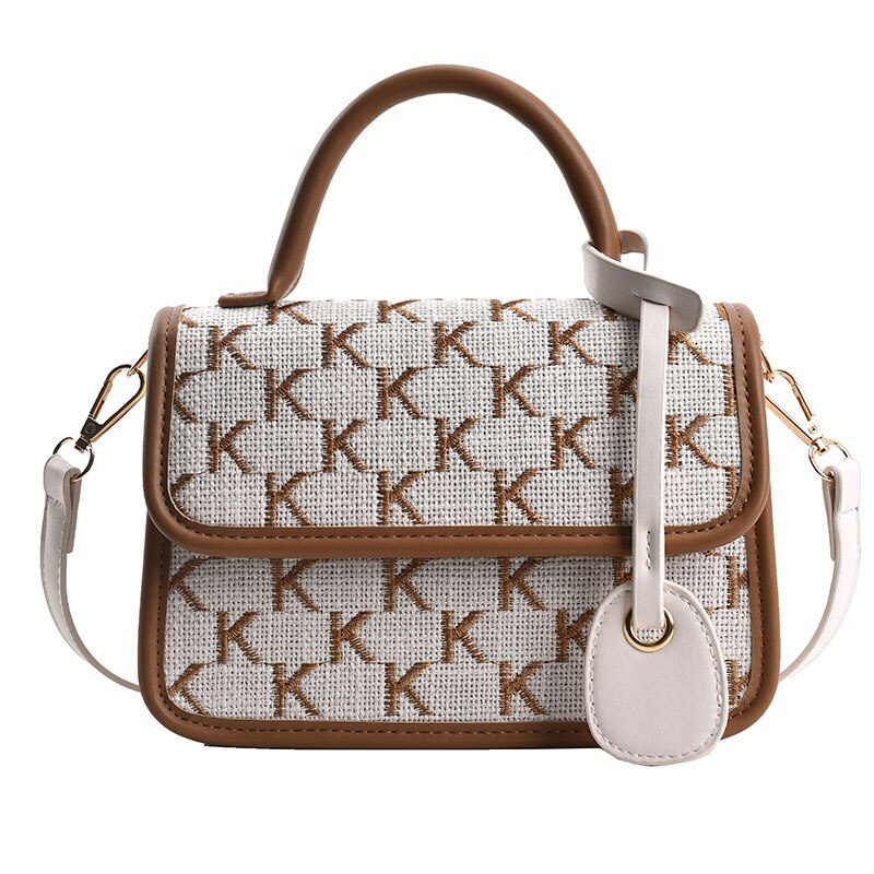 Vernon Crossbody-håndtaske Med Kort Håndtag Til Kvinder - Hvid med Khaki