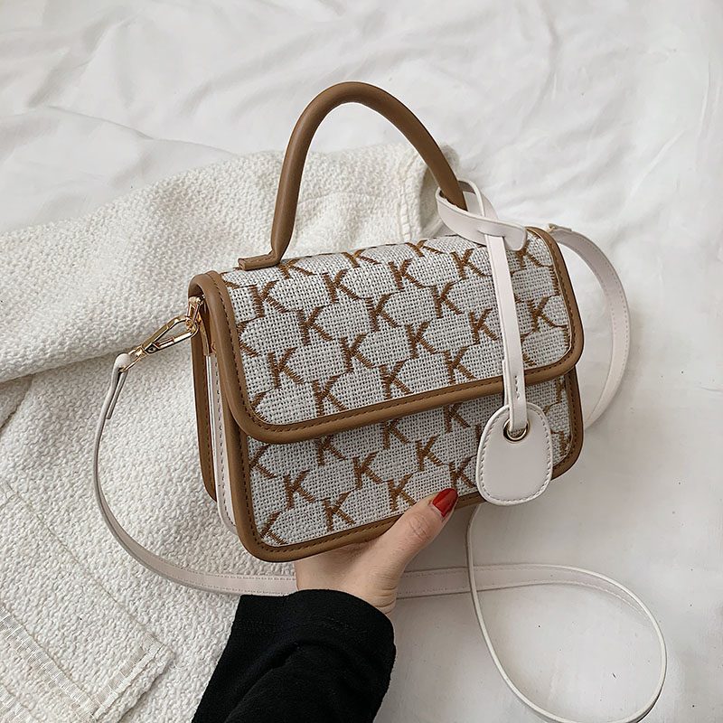 Vernon Crossbody-håndtaske Med Kort Håndtag Til Kvinder - Hvid med Khaki