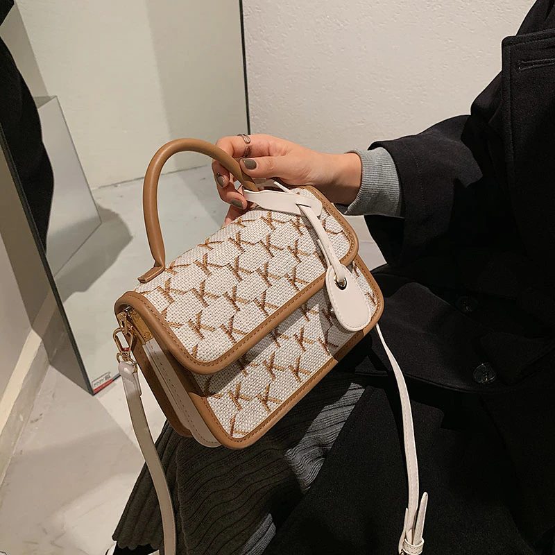 Vernon Crossbody-håndtaske Med Kort Håndtag Til Kvinder - Hvid med Khaki