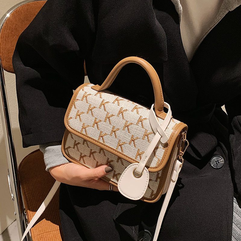 Vernon Crossbody-håndtaske Med Kort Håndtag Til Kvinder - Hvid med Khaki