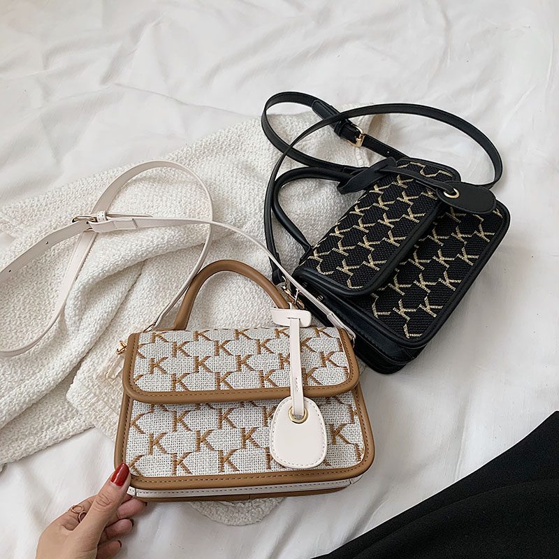 Vernon Crossbody-håndtaske Med Kort Håndtag Til Kvinder - Hvid med Khaki