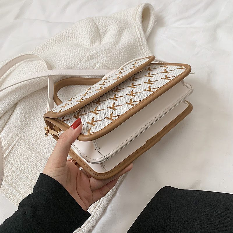 Vernon Crossbody-håndtaske Med Kort Håndtag Til Kvinder - Hvid med Khaki