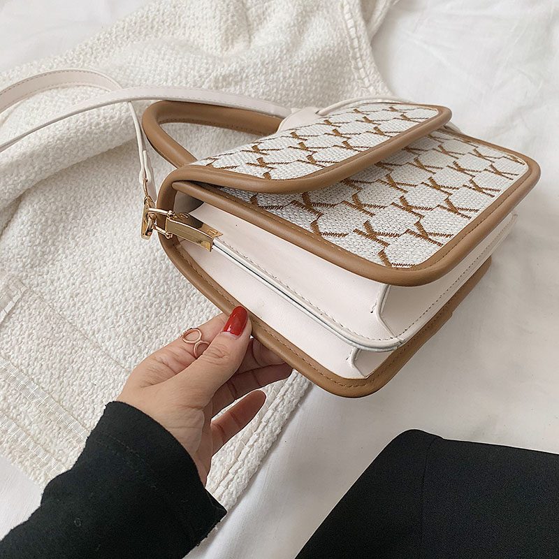 Vernon Crossbody-håndtaske Med Kort Håndtag Til Kvinder - Hvid med Khaki